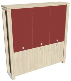 Verno+ magas szekrény 200 x 46 x 210 cm, kombinált ajtó, akác / piros