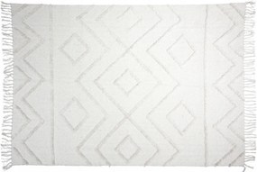 Téglalap alakú Pamut Szőnyeg hálószobába Fehér 120x180 Boho rojtokkal