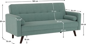 Kinyitható kanapé, zöld-mentol szövet, OTISA