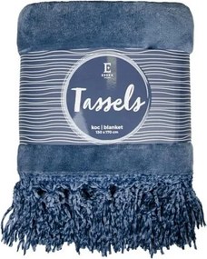 Puha takaró kék 130x170 rojtokkal, rojtokkal