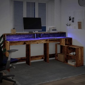 antik fa színű szerelt fa íróasztal LED-ekkel 200 x 104 x 91 cm