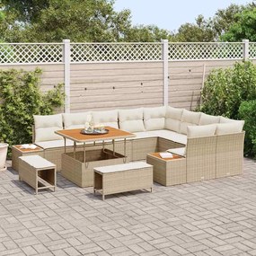 Kerti Kanapé Szett párnával tárolóval 12 pcs Bézs Poli rattan