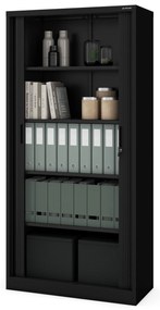 DAMIAN irodai fémszekrény harmonikaajtókkal, 900 x 1850 x 450 mm, fekete