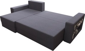 Kinyitható kétoldalas L alakú ülőgarnitúra NORIX 240x140 cm, sötétszürke polccal + 2 párnát INGYEN