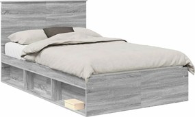 vidaXL Ágykeret fejtámlával Szürke Sonoma 135 x 190 cm Tömör fenyőfa