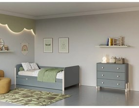 Szürkészöld borovi fenyő gyerekágy kihúzható pótággyal ágyráccsal 90x190 cm Enola – Marckeric