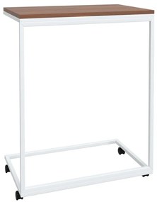 Fehér szerelt fa kisasztal kerekekkel 55x35x70 cm