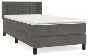 sötétszürke bársony rugós ágy matraccal 90 x 200 cm