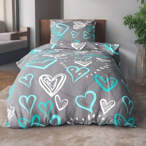 FLANEL DELUXE mintájú ágyneműhuzat Homa DONA BLUE LOVE 140x200 cm