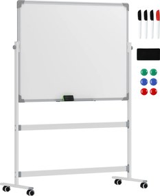 HOMCOM Kétoldalas Mágneses Tábla 120 x 90 cm Mágneses Tábla Tolltartóval és Alumínium Kerettel Forgó Mobil Mágnes Irodához, Otthon | Aosom