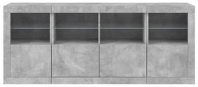 betonszürke tálalószekrény LED-világítással 163 x 37 x 67 cm