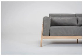 Fawn szürke kanapé bivalybőrből, tömör tölgyfa szerkezettel, 180 cm - Gazzda
