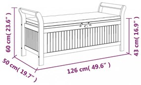tömör akácfa tárolópad párnával 126 cm