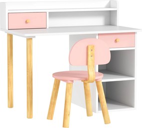 AIYAPLAY Gyerek Íróasztal és Szék Készlet 3 Év Feletti Gyermekeknek – Íróasztal Fiókokkal és Polcokkal a Gyerekszobába | Aosom