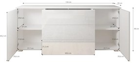 PARIS 150 komód, 150x68x39, fehér/magasfényű fehér