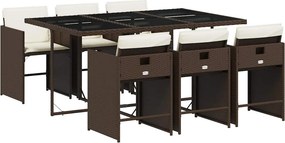 vidaXL 7 részes barna polyrattan kerti étkezőgarnitúra párnával