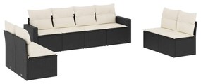 8 részes fekete polyrattan kerti ülőgarnitúra párnákkal