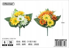 Művirág csokor élénk krizantémokkal és napraforgókkal