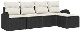 Kerti Kanapé Szett párnával 5 pcs Fekete és fehér Poli rattan
