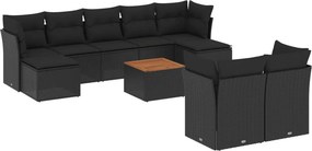 vidaXL 10 részes fekete polyrattan kerti ülőgarnitúra párnákkal