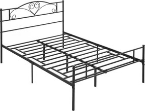 HOMCOM Acél Franciaágy Keret 145x211x106cm, Beépített Rácsokkal és Fejtámlával, Ágy Alatti Tárolóval, Fekete | Aosom