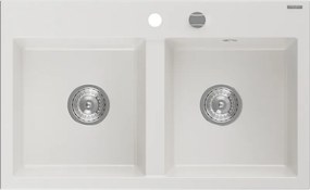 Mexen Hektor gránit mosogató 2-medencés 800 x 480 mm, fehér, króm szifon - 6521802000-20