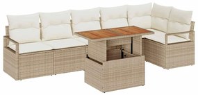 vidaXL Kerti Kanapé Szett tárolóval 7 pcs Bézs Poli rattan