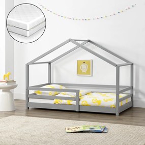 [en.casa] Házikó ágy Knätten matraccal 80x160 cm világosszürke