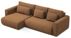 Terrakotta színű kinyitható-tárolóhelyes sarokkanapé (bal oldali-heverő résszel) Kapua – Makamii