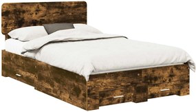 vidaXL Ágykeret fejtámlával fiókkal Füstölt tölgy 135 x 190 cm Faanyag