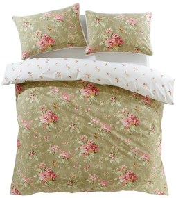 Fehér-zöld egyszemélyes ágyneműhuzat 135x200 cm Penelope Floral – Catherine Lansfield
