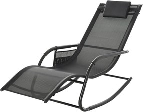 Outsunny Kerti Lengőszék párnázott karfákkal, fejpárnával és oldalzsebbel, 120 kg teherbírással, 150x62x88 cm, Fekete | Aosom