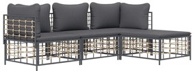 4 részes antracitszürke polyrattan kerti ülőgarnitúra párnákkal