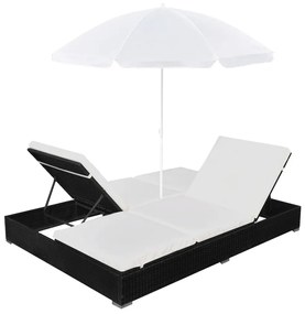 Fekete polyrattan napozóágy napernyővel