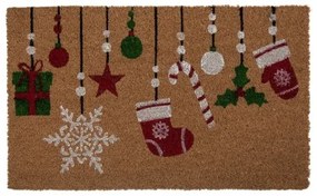 Lábtörlő 75x45cm, kókusz-PVC, karácsonyi díszekkel