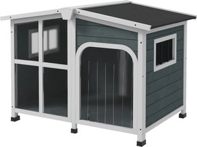 PawHut Kis Fa Kutyaház Nála Elforgatható Aszfalt Tető, Akryl Elülső Ajtó Függönnyel és Kivehető Aljjal 101x66.5x70.5 cm Sötétszürke | Aosom
