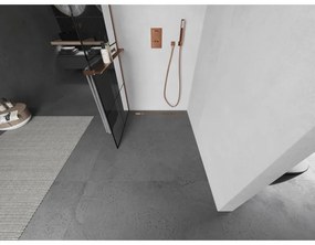 Mexen Kioto+, Walk-In zuhanyparaván polccal és akasztóval 70 x 200 cm, 8 mm átlátszó üveg fekete mintás, réz matt profil, 800-070-121-65-77