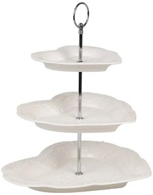 Fehér kerámia süteményes állvány 3 emeletes 26x31 cm szív formájú