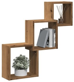 kézműves tölgy színű szerelt fa fali kocka polcok 68x15x68 cm
