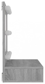 szürke sonoma színű tükrös szekrény LED-ekkel 60 x 31,5 x 62 cm
