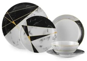 24 részes étkészlet fekete/fehér/arany/porcelán