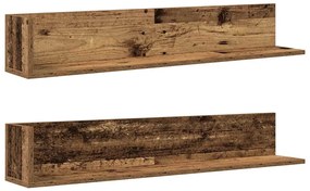 2 db antik fa színű szerelt fa fali polc 100x16,5x16,5 cm