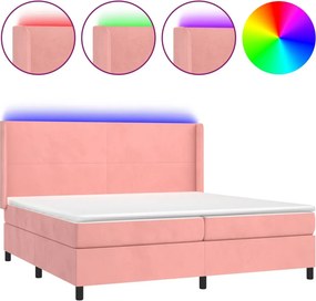 vidaXL rózsaszín bársony rugós és LED-es ágy matraccal 200x200 cm