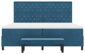 Boxspring Ágy Matraccal és Padal Sötétkék 200x200 cm Bársony