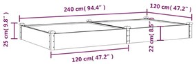 barna tömör fenyőfa kerti magaságyás béléssel 240x120x25 cm