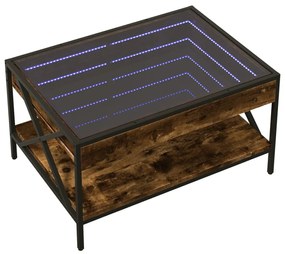 Füstös tölgy végtelen hatású LED-es dohányzóasztal 70x50x38 cm
