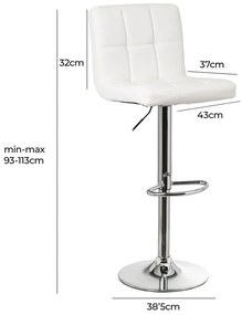 Fehér bőr utánzat állítható magasságú bárszék szett 2 db-os (ülésmagasság 93 cm) – Casa Selección