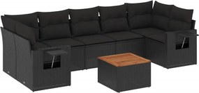 vidaXL 8 részes fekete polyrattan kerti ülőgarnitúra párnákkal