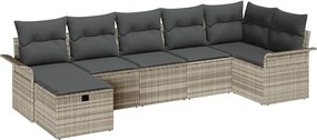 vidaXL Kerti Kanapé Szett párnával 7 pcs Világosszürke Poli rattan