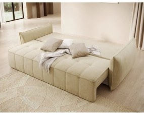 Bézs bársony kinyitható-tárolóhelyes kanapé 242 cm Weltton – ELTAP